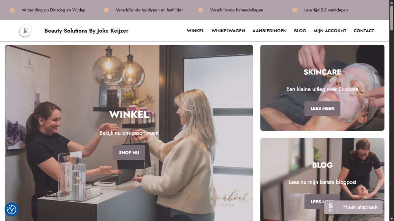 Voorbeeld van de homepage van Beauty Solutions
