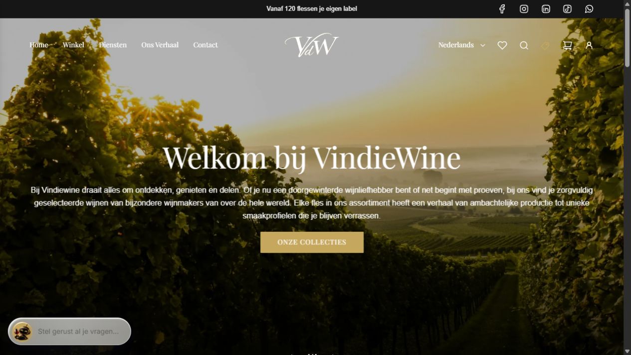 Voorbeeld van de homepage van VindieWine